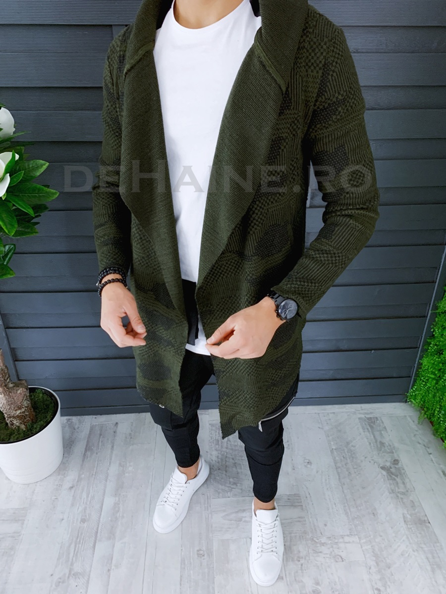 Cardigan barbati kaki slim fit zr w19026 89-1